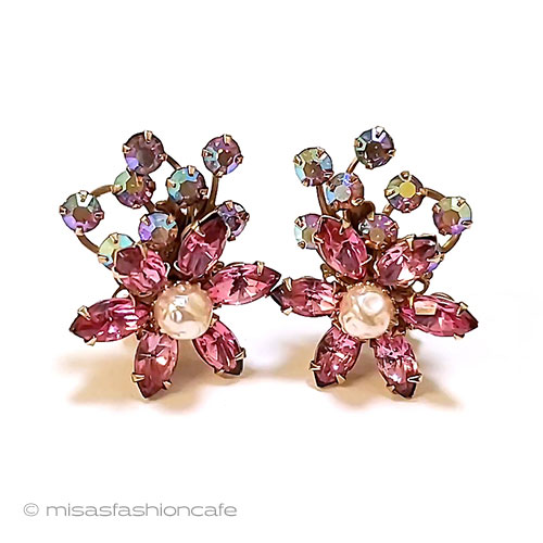 ヴィンテージアクセサリー パールRS花イヤリング