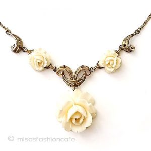 象牙アイボリー 12Kgf ローズのお花ネックレス