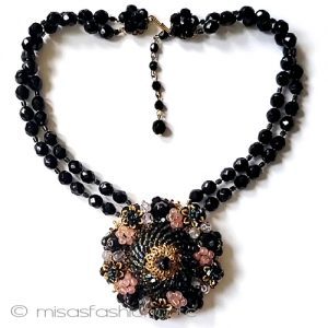 ヴィンテージネックレス 花フレンチジェット2連