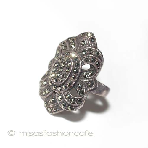 天然石　マーカサイト シルバー925刻印リング 3/4 view left