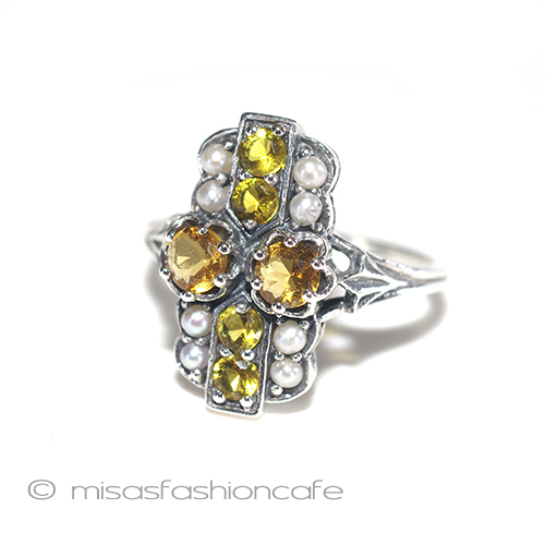 真珠　シトリン　リング　 スターリングシルバー刻印 3/4 view