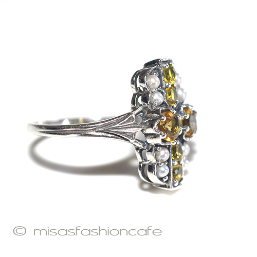 真珠　シトリン　リング　 スターリングシルバー刻印 side view