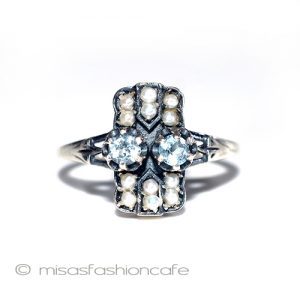 真珠アクアマリン リング  スターリングシルバー刻印