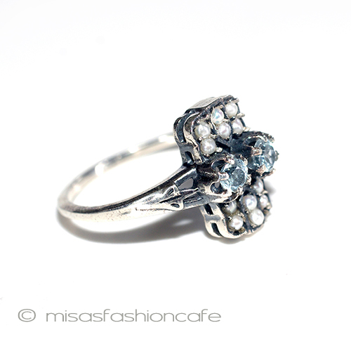 真珠アクアマリン　リング　 スターリングシルバー刻印 3/4 view right