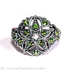 真珠ペリドット リング 星スターリングシルバー