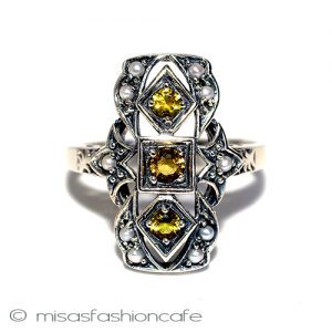 シトリン真珠 リング スターリングシルバー