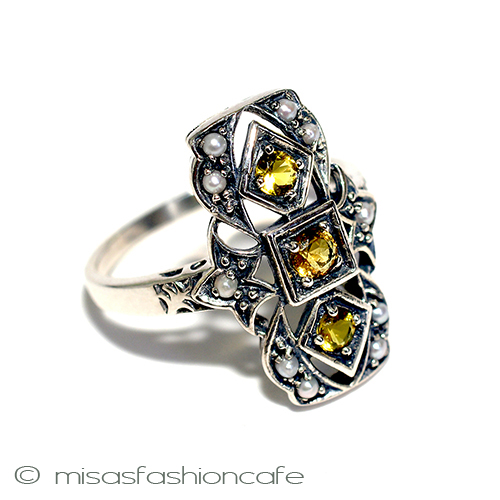 シトリン真珠　リング スターリングシルバー 3/4 view