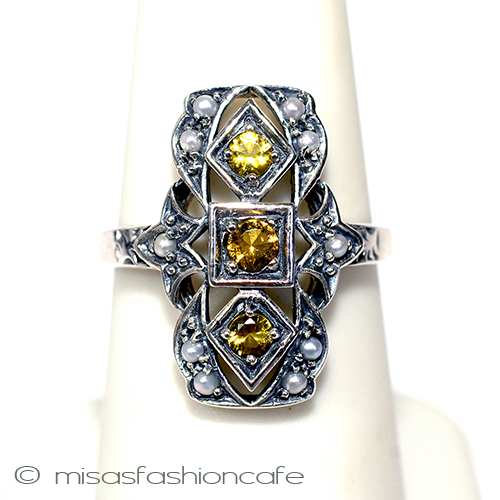 シトリン真珠　リング スターリングシルバー front view