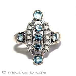 真珠アクアマリン リング スターリングシルバー刻印