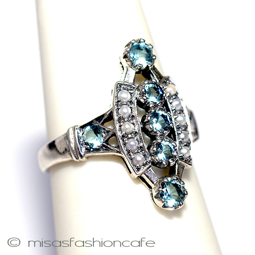 真珠アクアマリン　リング スターリングシルバー刻印 side view