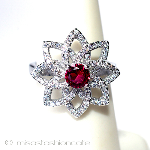 ルビー＆ホワイトトパーズ スターリング刻印リング front view