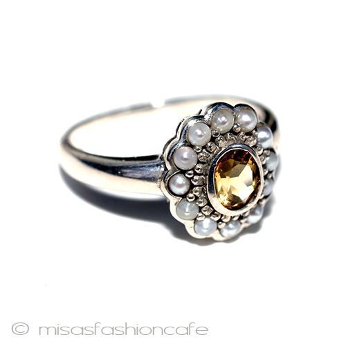 真珠シトリン　リング スターリングシルバー 3/4 view