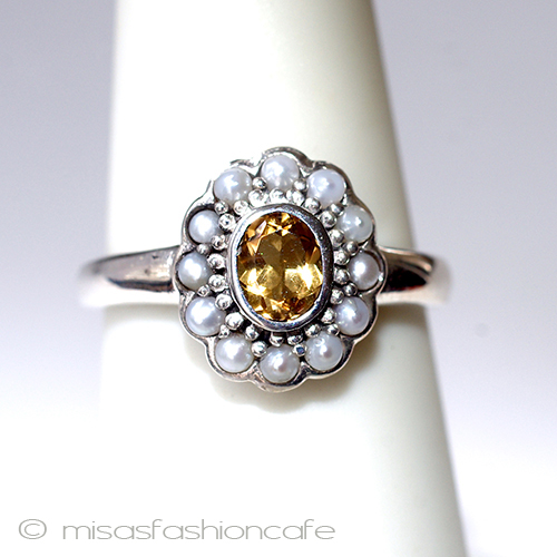 真珠シトリン　リング スターリングシルバー front view