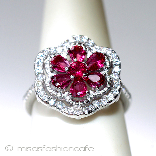 ルビー＆ホワイトトパーズ スターリング刻印リング front view