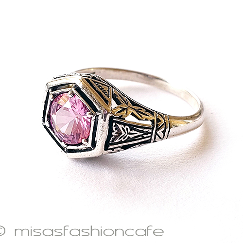 アンティーク銀製リング ピンクサファイア　指輪 3/4 view right