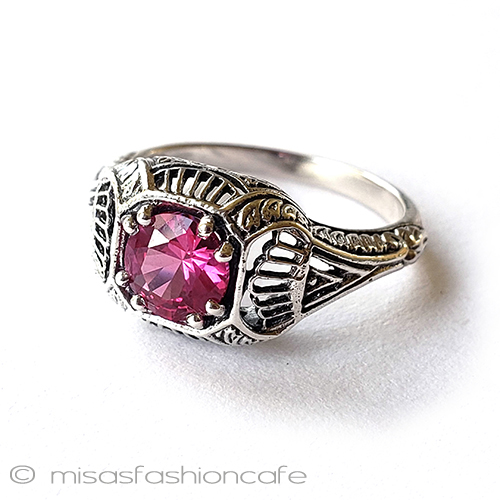 アンティークジュエリー サファイア銀製　リング front view