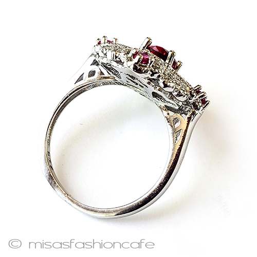 ルビー　フローラル スターリング925リング top view