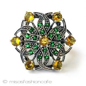 アンティークリング 花 エメラルド&シトリン