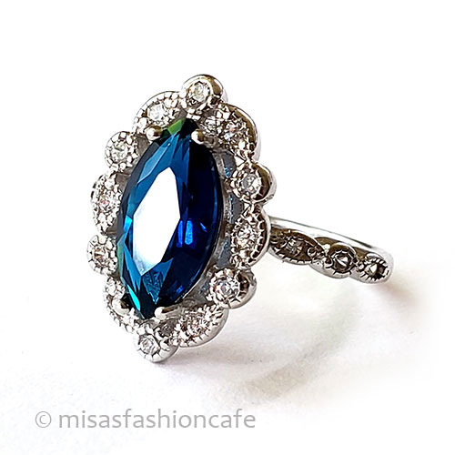 サファイア＆ホワイトトパーズ スターリングシルバー925指輪 3/4 view