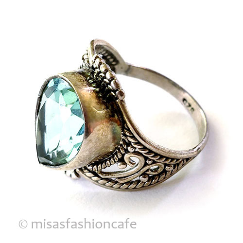 アンティークリング指輪 アクアマリン　銀製925 side view