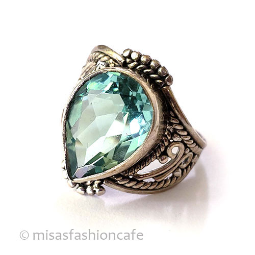 アンティークリング指輪 アクアマリン　銀製925 front view