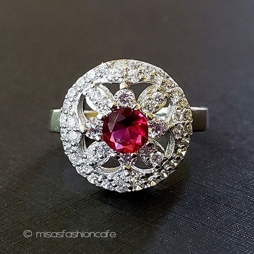 ルビー＆ホワイトトパーズ スターリングシルバー指輪 front view