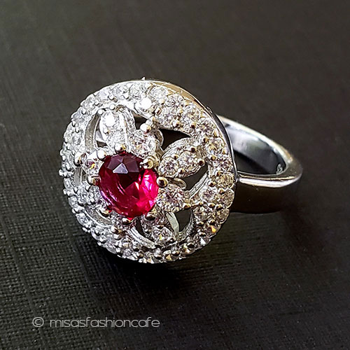 ルビー＆ホワイトトパーズ スターリングシルバー指輪 side view