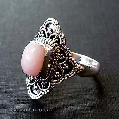 天然石オパールお花リング スターリングシルバー925 side view