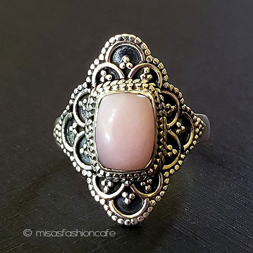 天然石オパールお花リング スターリングシルバー925 front view