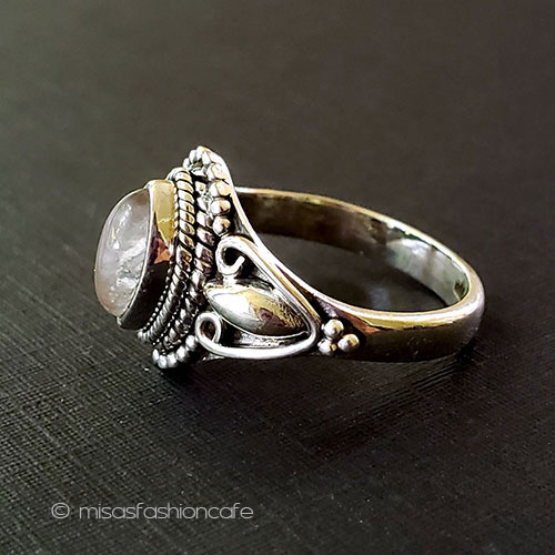 天然石ローズクオーツ指輪 スターリングシルバー925 side view