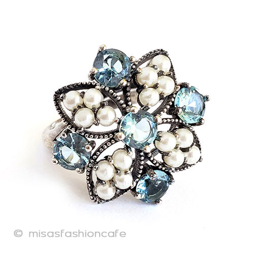 アクアマリン・パール指輪 スターリングシルバー925 front view