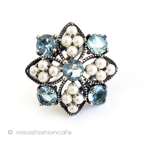 アクアマリン・パール指輪 スターリングシルバー925 front view