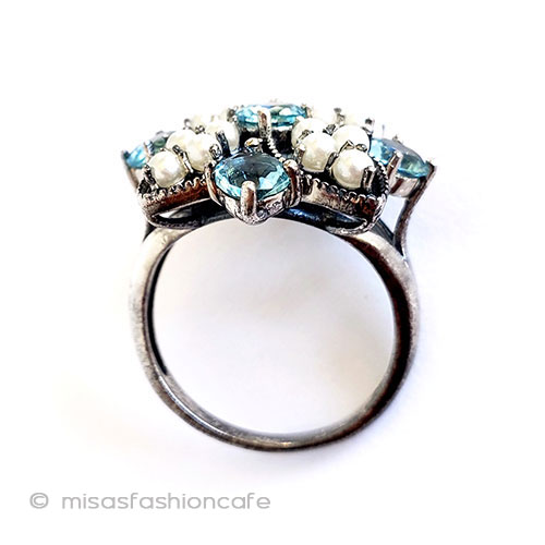 アクアマリン・パール指輪 スターリングシルバー925 side view