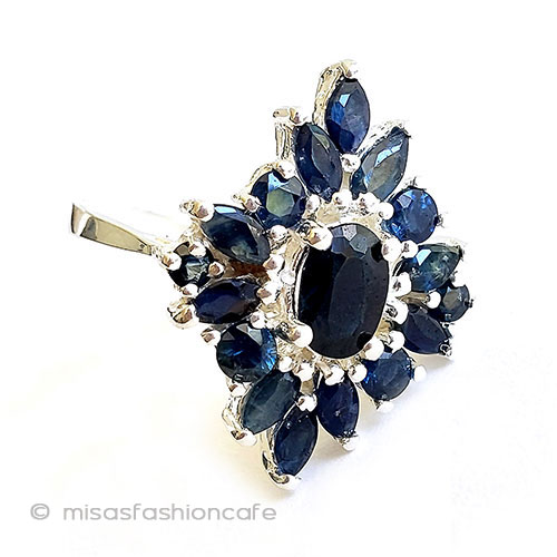 天然石ブルーサファイア スターリングシルバー指輪 3/4 view