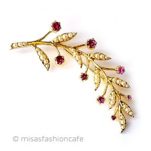 パール&ルビー木の実 ボタニカル ブローチ