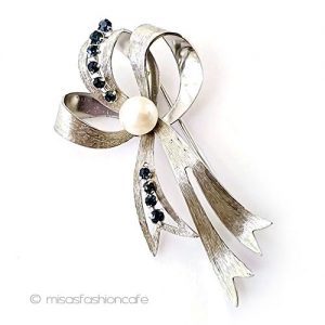 Krementz ブローチ 真珠サファイア14Kgfリボン