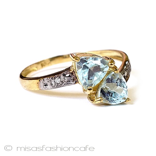 10金10Kイエローゴールド トパーズ＆ダイヤモンド指輪 3/4 view left