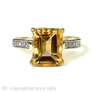 シトリン＆ダイヤモンド指輪 10金10Kイエローゴールド