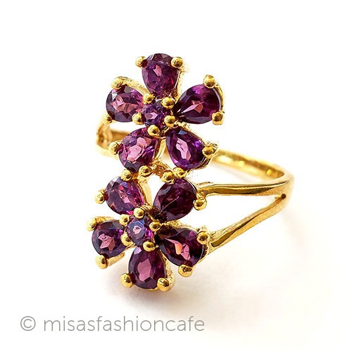 アンティーク指輪14k925 天然石ガーネットのお花 3/4 view right