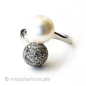 真珠パール&トパーズ指輪 スターリング刻印リング