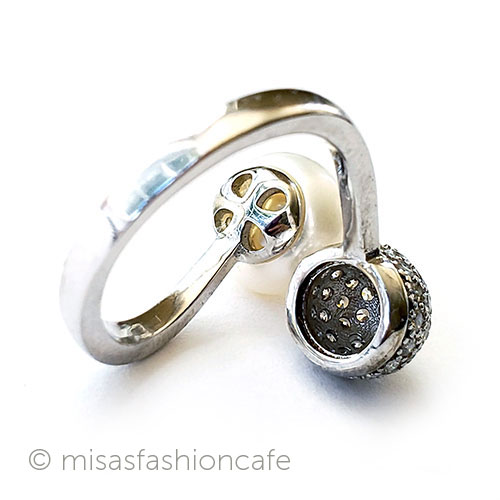 真珠パール＆トパーズ指輪 スターリング刻印リング top view