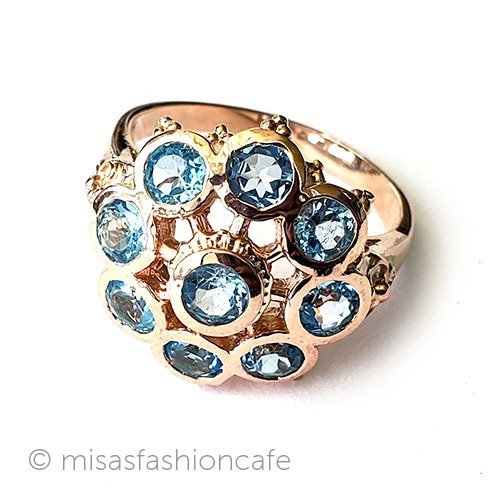 天然石トパーズの花リング 14kRoseゴールド925指輪 front view