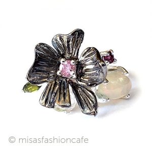 アンティークリング指輪 オパール&トルマリンの花