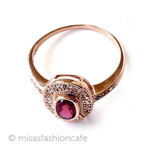 アンティークリング指輪 ルビー＆ダイヤモンド top view