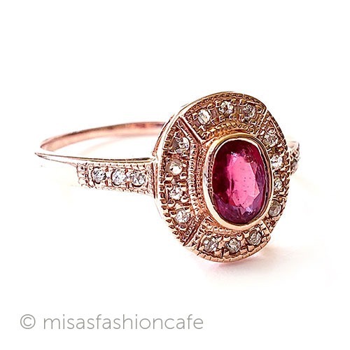 アンティークリング指輪 ルビー＆ダイヤモンド 3/4 view left