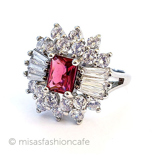 ルビー＆ホワイトトパーズ スターリング指輪リング 3/4 view right