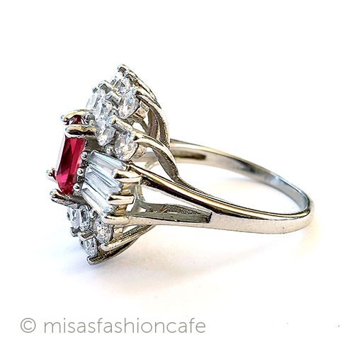 ルビー＆ホワイトトパーズ スターリング指輪リング side view