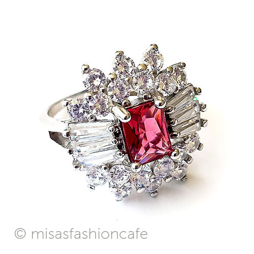 ルビー＆ホワイトトパーズ スターリング指輪リング 3/4 view left