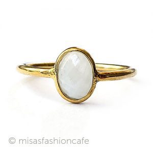 天然石ムーンストーン指輪 14Kイエローゴールド925