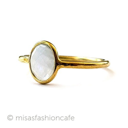 天然石ムーンストーン指輪 14Kイエローゴールド925 side view